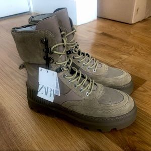 Zara NWT leather and nubuck lug sole boots.